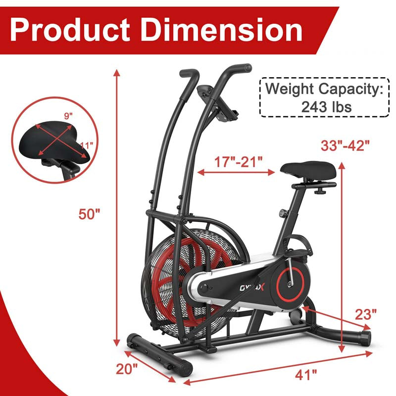 Moving Upright Air Bike, Fan Exercise Bike w/Unlimited Resistance, LCD Monitor, Phone Holder, Adjustable Seat, Built-in Wheels for Home Cardio Workout