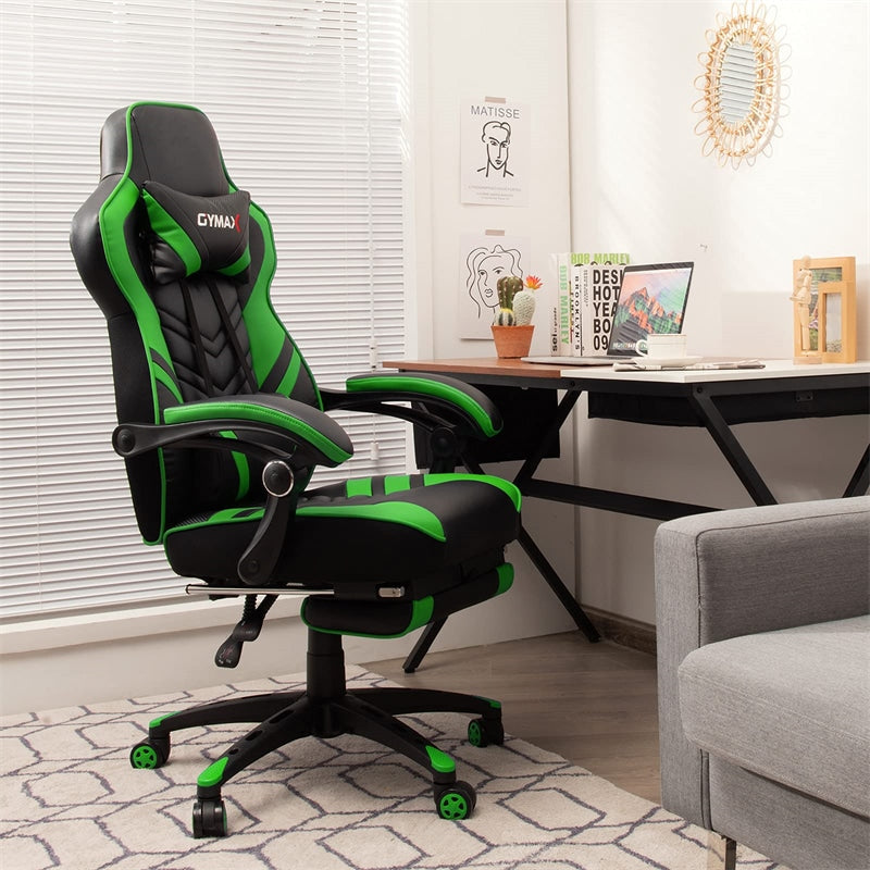 Ergonomic Gaming Chair Recliner with Footrest, Linkage Armrests & Lumbar Support, Big Wide High Back Swivel Video Gaming Office Computer Chair