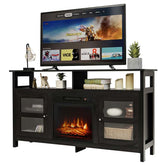 58" Electric Fireplace TV Stand for 65" TVs, Media Console with 18" 1400W Heater Insert, Thermostat, Adjustable 3D Flame & Storage Shelves
