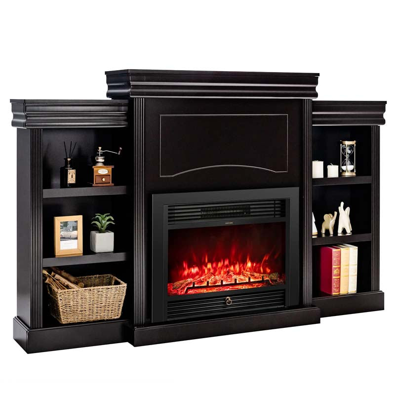 70" Electric Fireplace TV Stand with 28.5" 1500W Insert, Adjustable 3-Color Flame & Remote, Wood Media Console with Storage for Living Room
