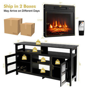 58" Electric Fireplace TV Stand for 65" TVs, Media Console with 18" 1400W Heater Insert, Thermostat, Adjustable 3D Flame & Storage Shelves