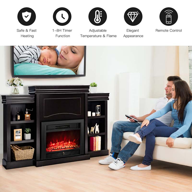 70" Electric Fireplace TV Stand with 28.5" 1500W Insert, Adjustable 3-Color Flame & Remote, Wood Media Console with Storage for Living Room