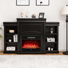 70" Electric Fireplace TV Stand with 28.5" 1500W Insert, Adjustable 3-Color Flame & Remote, Wood Media Console with Storage for Living Room