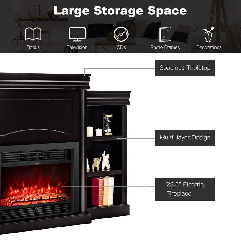 70" Electric Fireplace TV Stand with 28.5" 1500W Insert, Adjustable 3-Color Flame & Remote, Wood Media Console with Storage for Living Room