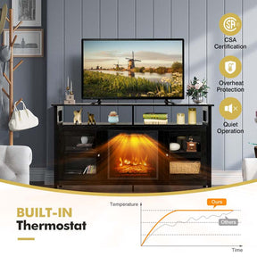 58" Electric Fireplace TV Stand for 65" TVs, Media Console with 18" 1400W Heater Insert, Thermostat, Adjustable 3D Flame & Storage Shelves