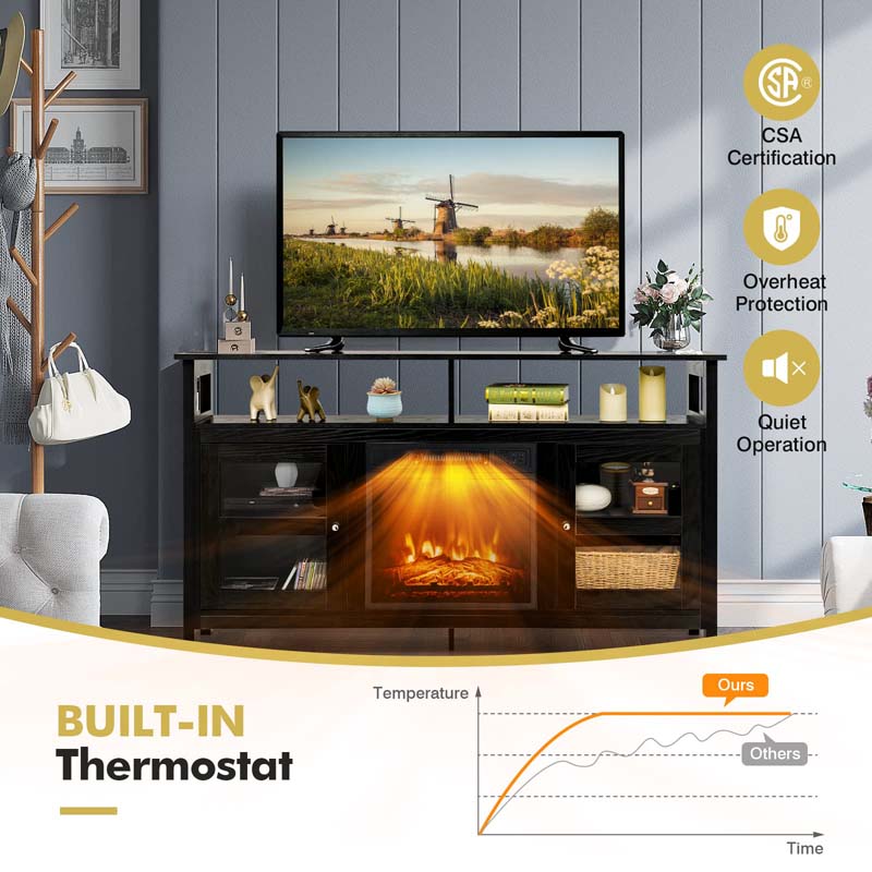 58" Electric Fireplace TV Stand for 65" TVs, Media Console with 18" 1400W Heater Insert, Thermostat, Adjustable 3D Flame & Storage Shelves