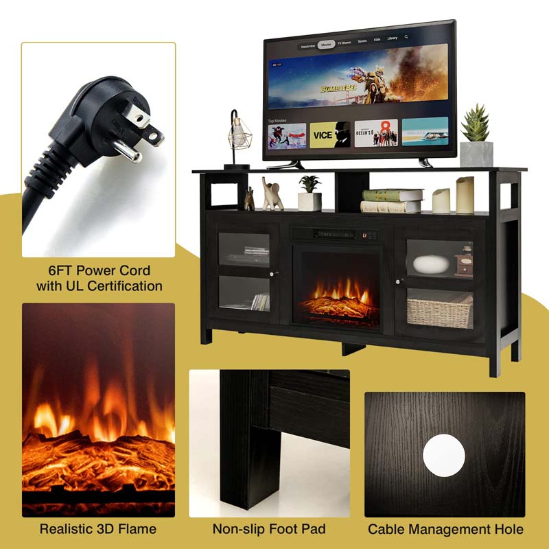 58" Electric Fireplace TV Stand for 65" TVs, Media Console with 18" 1400W Heater Insert, Thermostat, Adjustable 3D Flame & Storage Shelves