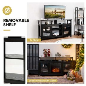 58" Electric Fireplace TV Stand for 65" TVs, Media Console with 18" 1400W Heater Insert, Thermostat, Adjustable 3D Flame & Storage Shelves