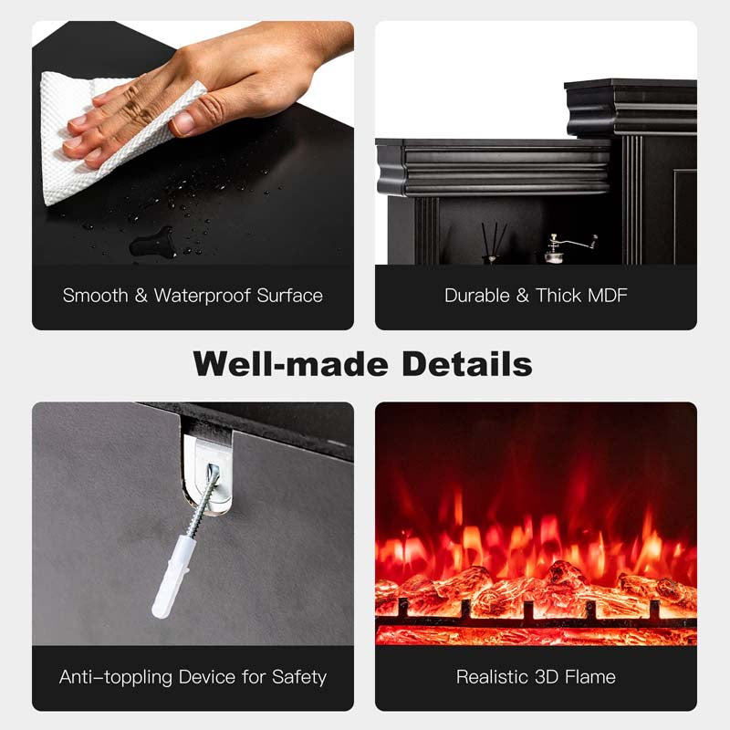 70" Electric Fireplace TV Stand with 28.5" 1500W Insert, Adjustable 3-Color Flame & Remote, Wood Media Console with Storage for Living Room