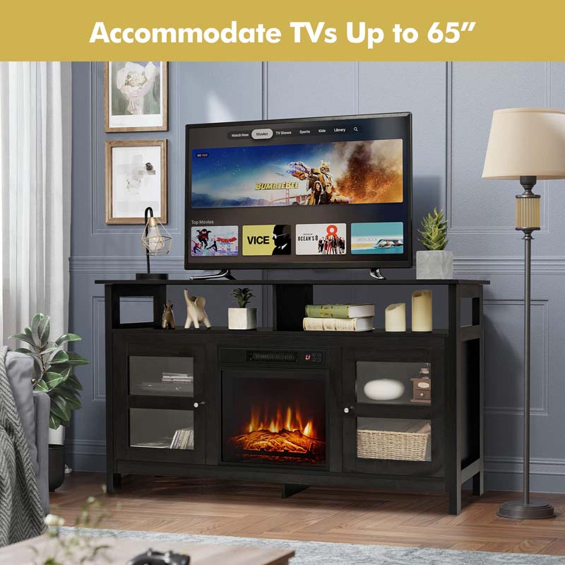 58" Electric Fireplace TV Stand for 65" TVs, Media Console with 18" 1400W Heater Insert, Thermostat, Adjustable 3D Flame & Storage Shelves