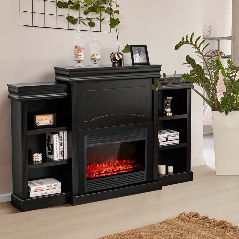 70" Electric Fireplace TV Stand with 28.5" 1500W Insert, Adjustable 3-Color Flame & Remote, Wood Media Console with Storage for Living Room
