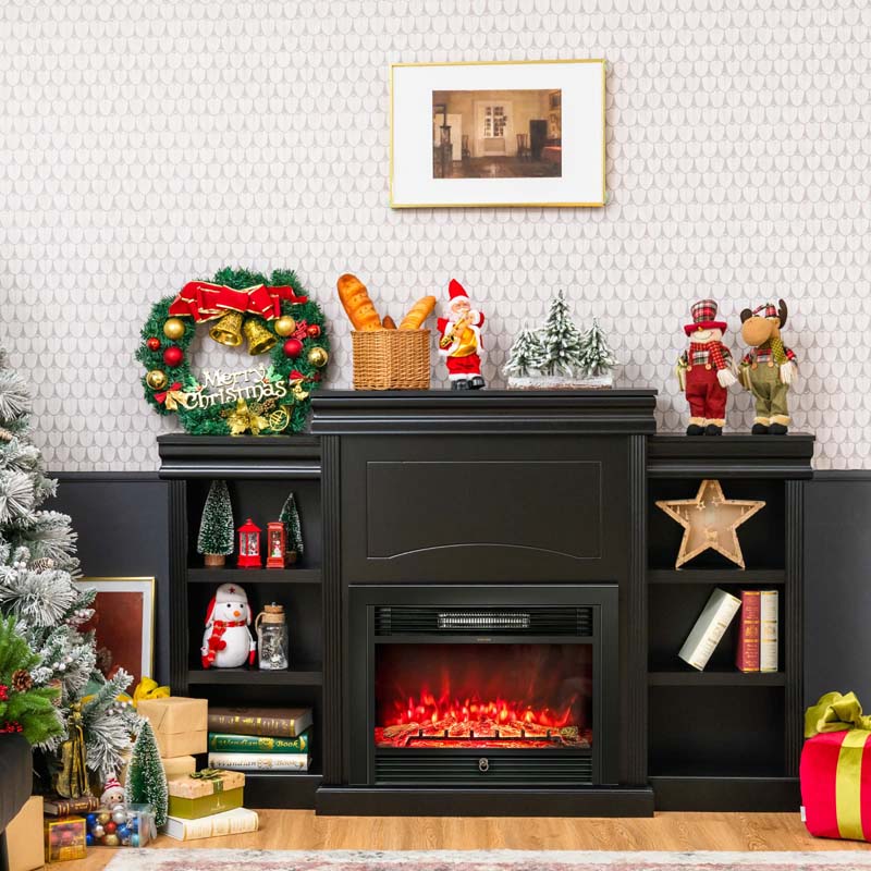 70" Electric Fireplace TV Stand with 28.5" 1500W Insert, Adjustable 3-Color Flame & Remote, Wood Media Console with Storage for Living Room