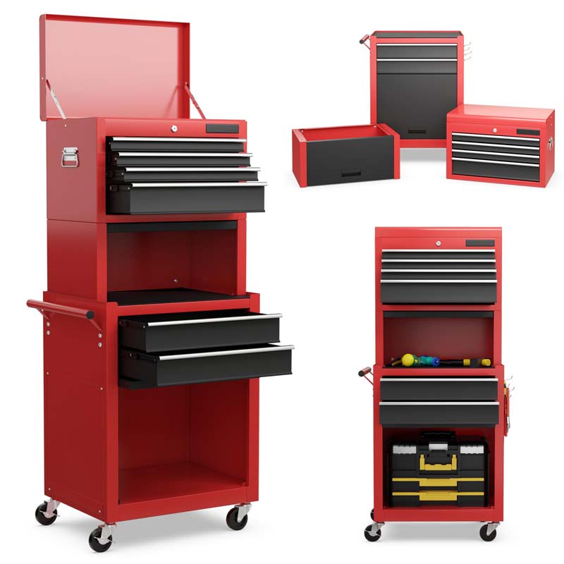6-Drawer Rolling Tool Chest Cabinet, 3-in-1 Detachable Heavy-Duty High Capacity Tool Box Combo with Lockable Wheels for Garage Workshop