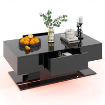2-Tier Modern LED Coffee Table, High Glossy Rectangle Center Table with 20-Color Lights, 2 Storage Drawers & Remote Control for Living Room