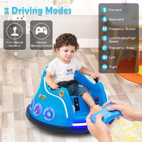 Electric Toddler Bumper Car with Remote Control, Flashing LED Light & Music, 12V Battery Powered Baby Ride on Bumper Toy Car