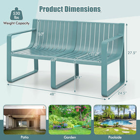 All-Weather Plastic Outdoor Patio Bench, 2-Person Garden Loveseat with Curved Backrest & Slatted Design for Backyard, Poolside, Deck