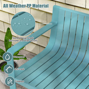 All-Weather Plastic Outdoor Patio Bench, 2-Person Garden Loveseat with Curved Backrest & Slatted Design for Backyard, Poolside, Deck