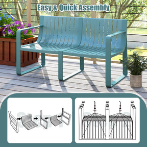 All-Weather Plastic Outdoor Patio Bench, 2-Person Garden Loveseat with Curved Backrest & Slatted Design for Backyard, Poolside, Deck