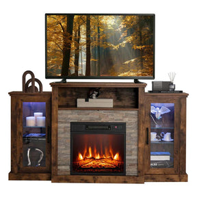 Electric Fireplace TV Stand with LED Lights for 65" TVs, Entertainment Center w/ 18" Heater Insert, APP & Remote Control, Adjustable Shelf