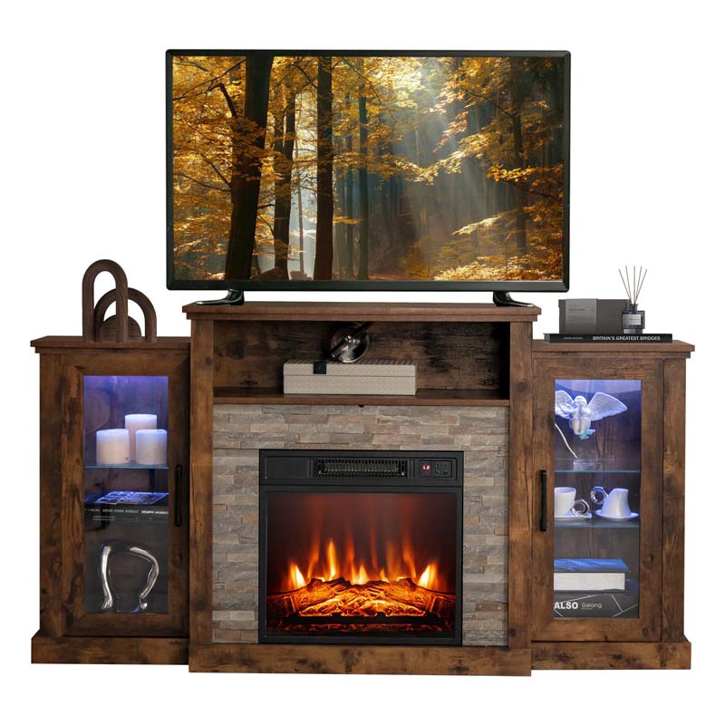 Electric Fireplace TV Stand with LED Lights for 65" TVs, Entertainment Center w/ 18" Heater Insert, APP & Remote Control, Adjustable Shelf