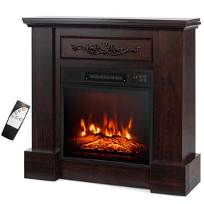 1400W Electric Fireplace Heater with Mantel, 32" Freestanding Fireplace Mantel w/ Remote Control, Thermostat & 6H Timer, Adjustable 3D Flame