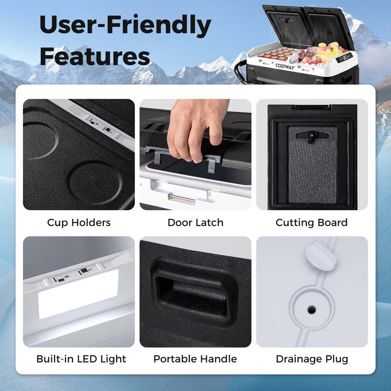 42QT Dual-Zone Car Refrigerator Fridge Freezer with Wheels & -4°F~68°F Temp, 12V/24V AC/DC Portable Electric Cooler for RV Camping