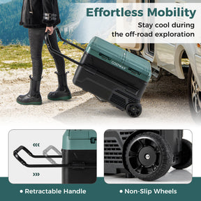 42QT Dual-Zone Car Refrigerator Fridge Freezer with Wheels & -4°F~68°F Temp, 12V/24V AC/DC Portable Electric Cooler for RV Camping