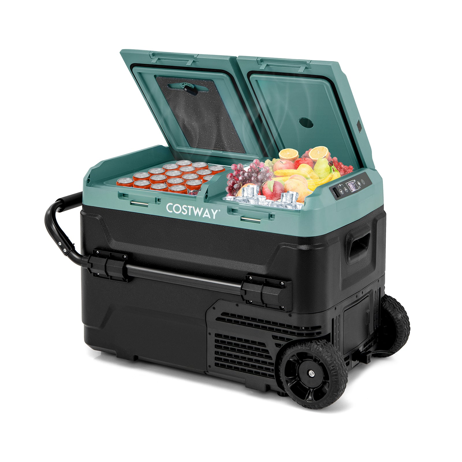 42QT Dual-Zone Car Refrigerator Fridge Freezer with Wheels & -4°F~68°F Temp, 12V/24V AC/DC Portable Electric Cooler for RV Camping