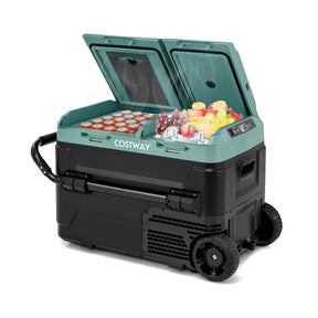 42QT Dual-Zone Car Refrigerator Fridge Freezer with Wheels & -4°F~68°F Temp, 12V/24V AC/DC Portable Electric Cooler for RV Camping