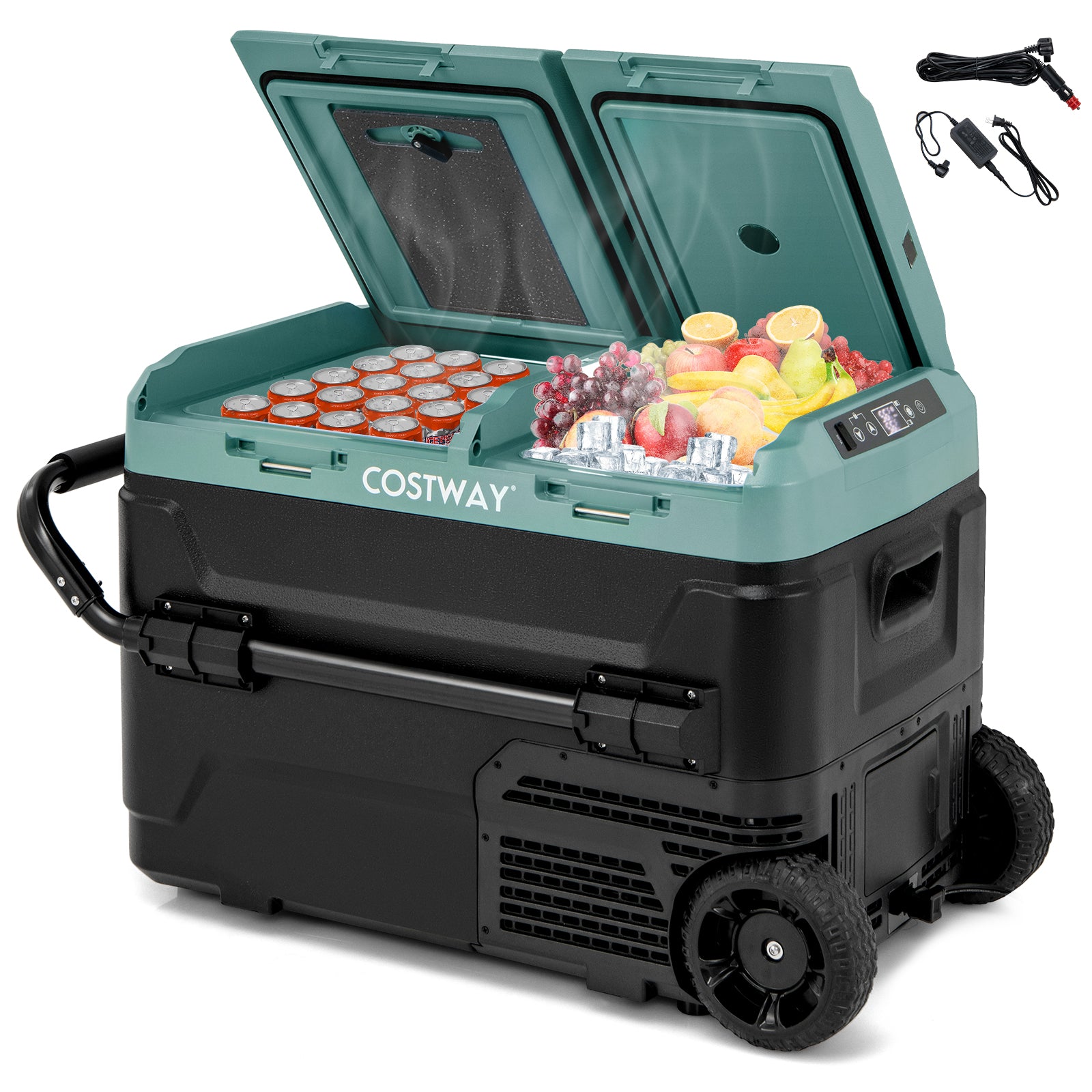 42QT Dual-Zone Car Refrigerator Fridge Freezer with Wheels & -4°F~68°F Temp, 12V/24V AC/DC Portable Electric Cooler for RV Camping