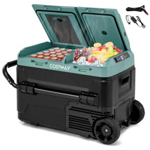 42QT Dual-Zone Car Refrigerator Fridge Freezer with Wheels & -4°F~68°F Temp, 12V/24V AC/DC Portable Electric Cooler for RV Camping