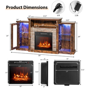Electric Fireplace TV Stand with LED Lights for 65" TVs, Entertainment Center w/ 18" Heater Insert, APP & Remote Control, Adjustable Shelf