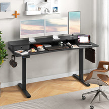 Electric Standing Desk with 2 Drawers, 3 Memory Positions, 63" x 24" Height Adjustable Electric Sit Stand Desk for Home Office Bedroom