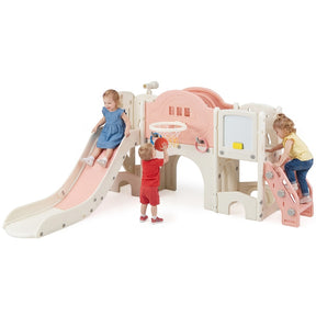 10 in 1 Toddler Slide Set, Kids Slide and Climber Playset with Magnetic Whiteboard, Basketball Hoop & Ring Toss, Indoor Playground for Ages 3+