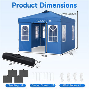 Pop Up Canopy Tent, Waterproof Outdoor Party Event Tent with Sidewalls, Center Lock & Sandbags Carry Bag, Portable Commercial Gazebo
