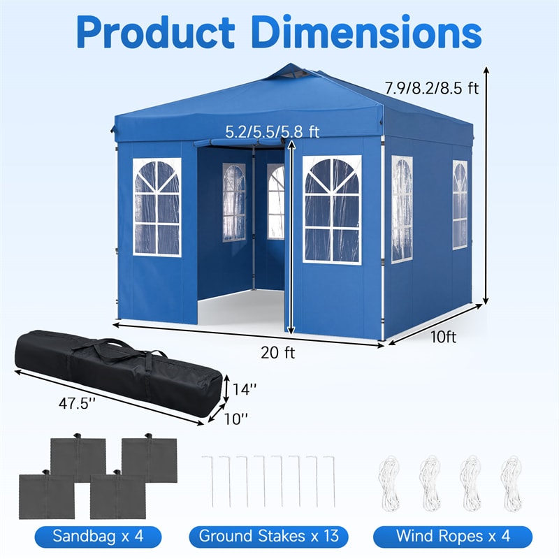 Pop Up Canopy Tent, Waterproof Outdoor Party Event Tent with Sidewalls, Center Lock & Sandbags Carry Bag, Portable Commercial Gazebo