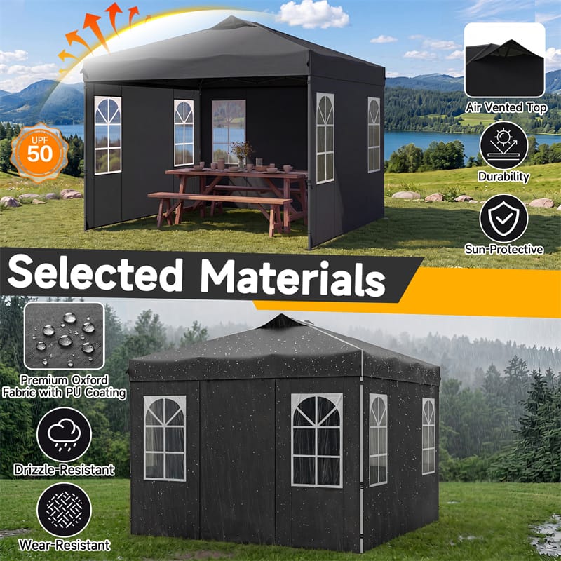 Pop Up Canopy Tent, Waterproof Outdoor Party Event Tent with Sidewalls, Center Lock & Sandbags Carry Bag, Portable Commercial Gazebo