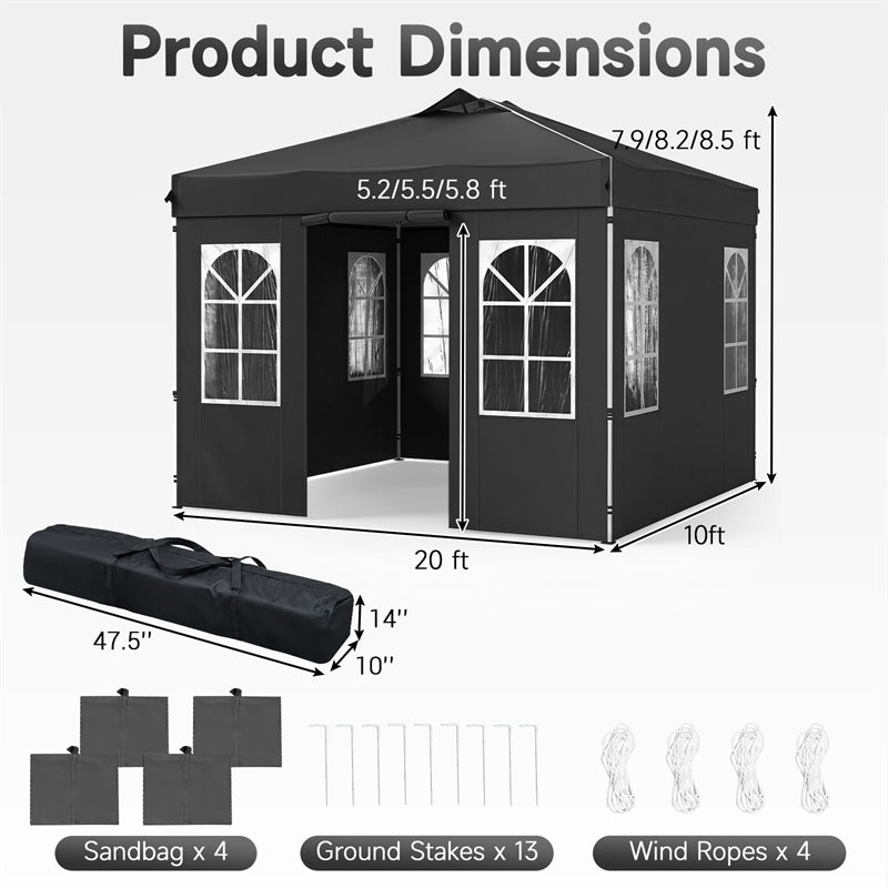 Pop Up Canopy Tent, Waterproof Outdoor Party Event Tent with Sidewalls, Center Lock & Sandbags Carry Bag, Portable Commercial Gazebo