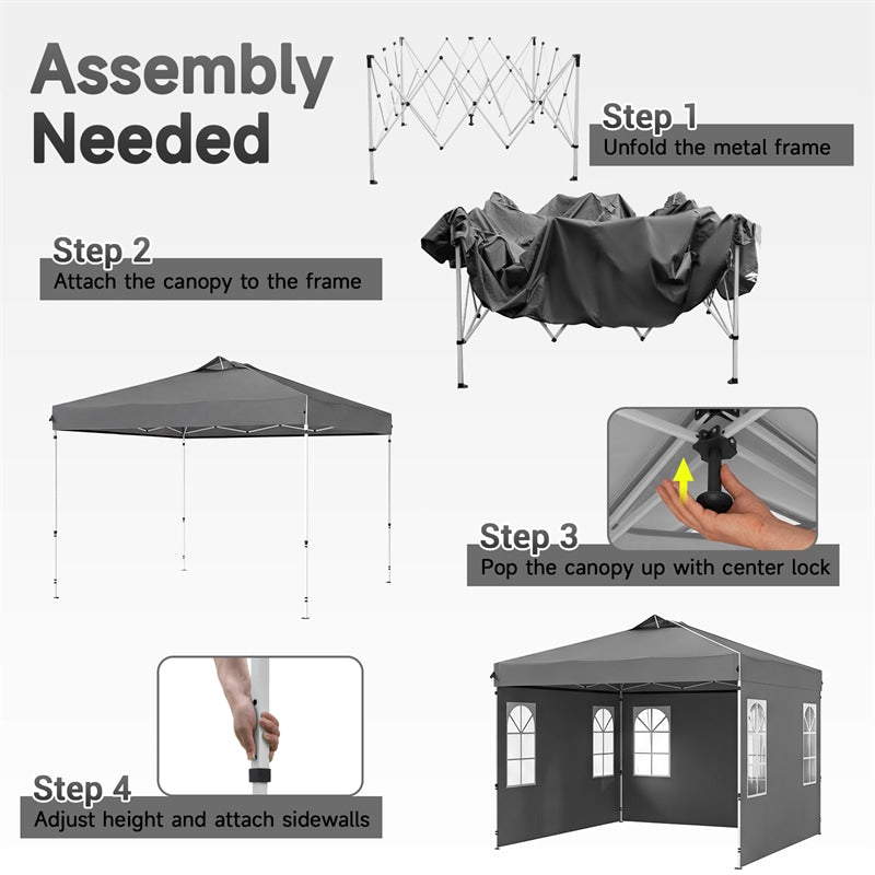 Pop Up Canopy Tent, Waterproof Outdoor Party Event Tent with Sidewalls, Center Lock & Sandbags Carry Bag, Portable Commercial Gazebo