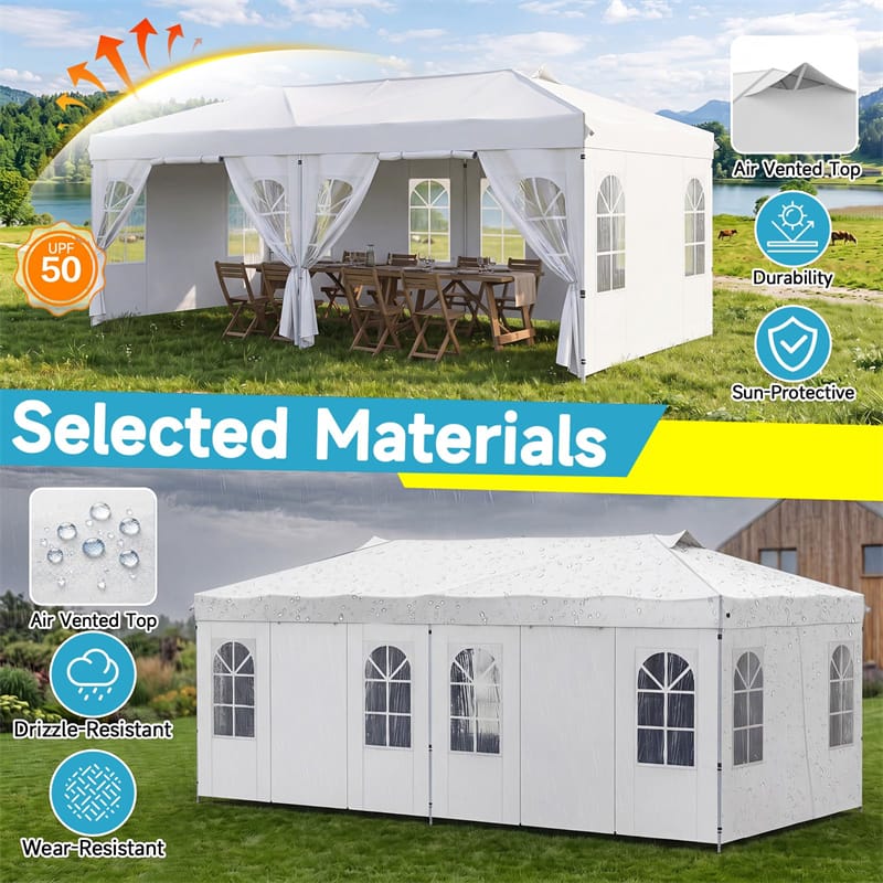 Pop Up Canopy Tent, Waterproof Outdoor Party Event Tent with Sidewalls, Center Lock & Sandbags Carry Bag, Portable Commercial Gazebo
