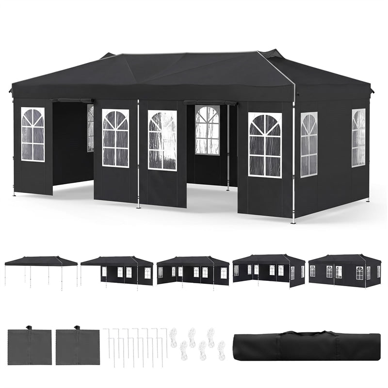 Pop Up Canopy Tent, Waterproof Outdoor Party Event Tent with Sidewalls, Center Lock & Sandbags Carry Bag, Portable Commercial Gazebo