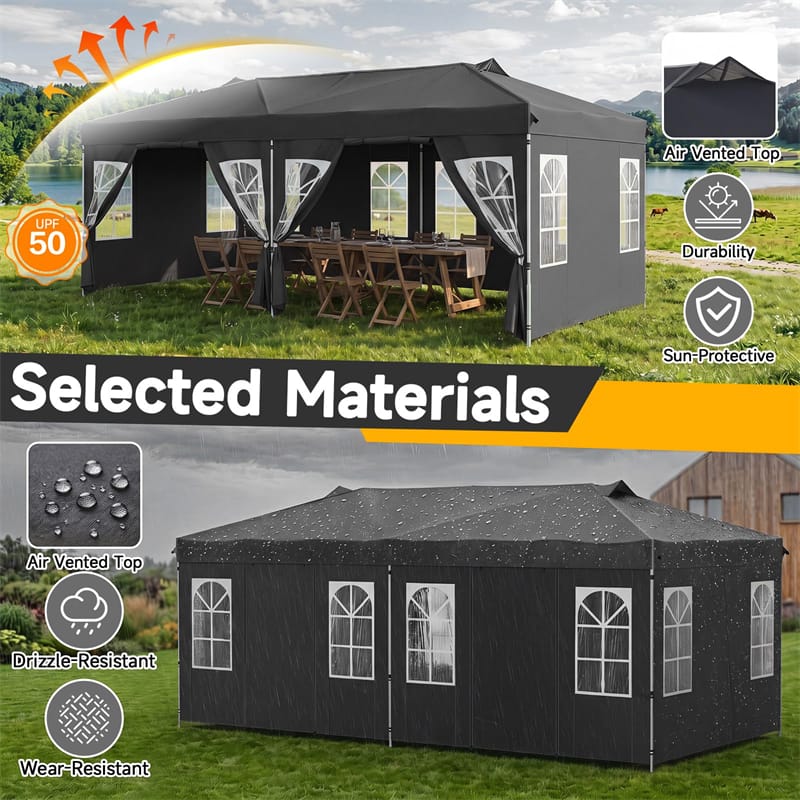 Pop Up Canopy Tent, Waterproof Outdoor Party Event Tent with Sidewalls, Center Lock & Sandbags Carry Bag, Portable Commercial Gazebo