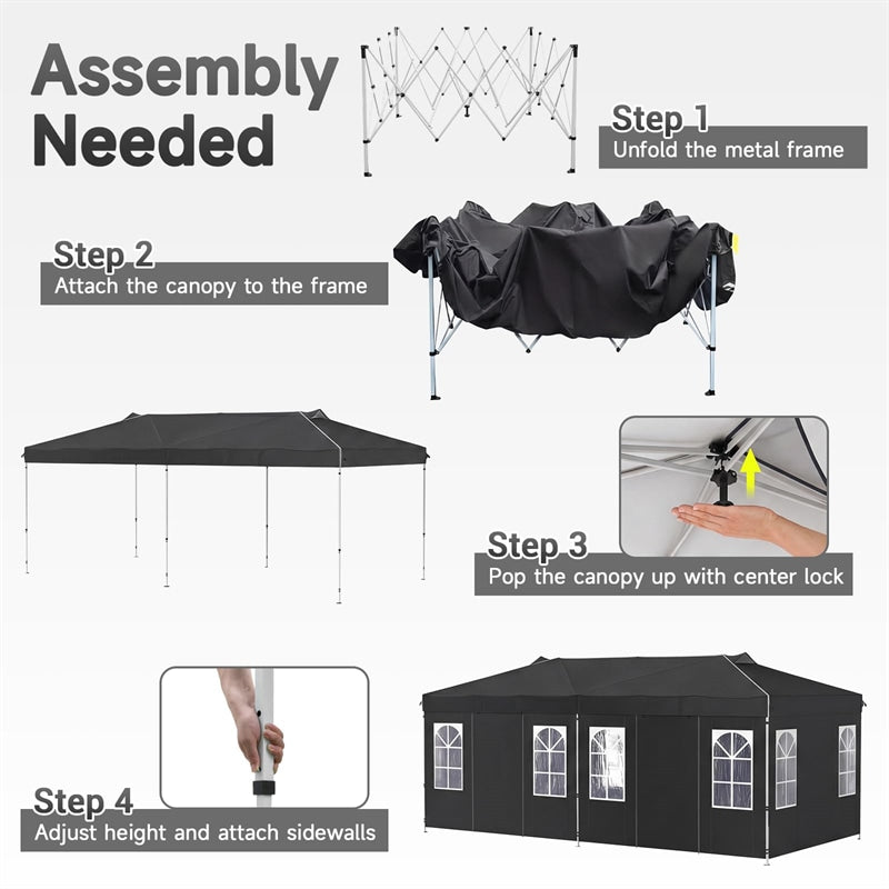 Pop Up Canopy Tent, Waterproof Outdoor Party Event Tent with Sidewalls, Center Lock & Sandbags Carry Bag, Portable Commercial Gazebo