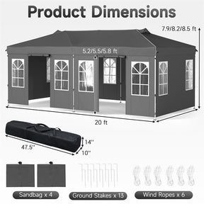 Pop Up Canopy Tent, Waterproof Outdoor Party Event Tent with Sidewalls, Center Lock & Sandbags Carry Bag, Portable Commercial Gazebo