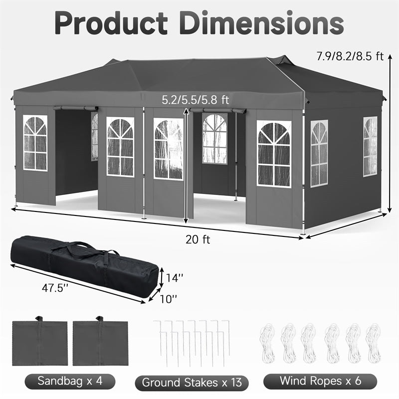 Pop Up Canopy Tent, Waterproof Outdoor Party Event Tent with Sidewalls, Center Lock & Sandbags Carry Bag, Portable Commercial Gazebo