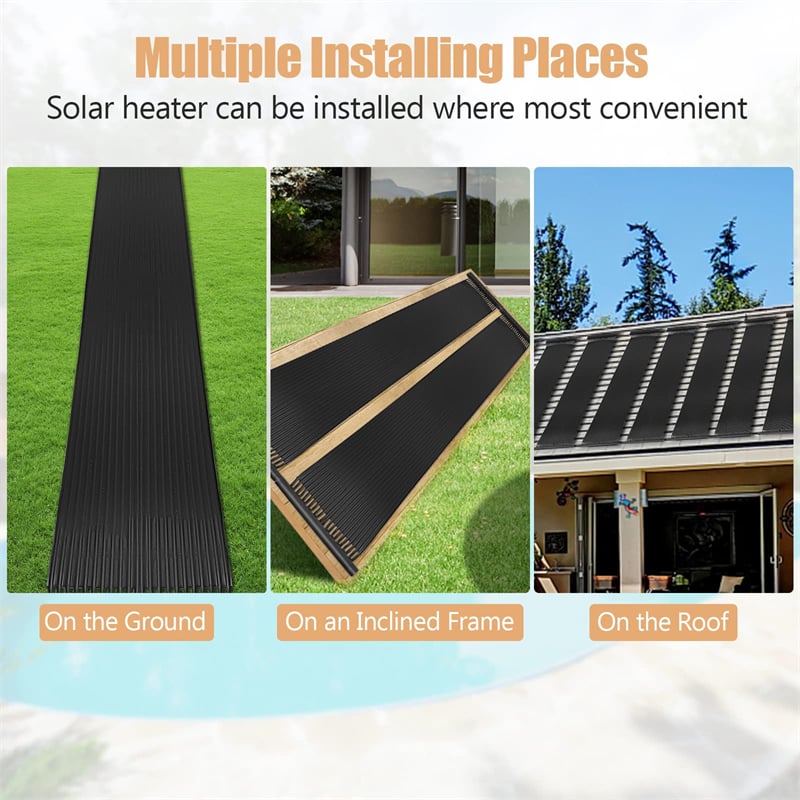 Solar Pool Heater Panels for Inground Above Ground Swimming Pools, Weatherproof Solar Water Heating System Warmer for Outdoor Roof