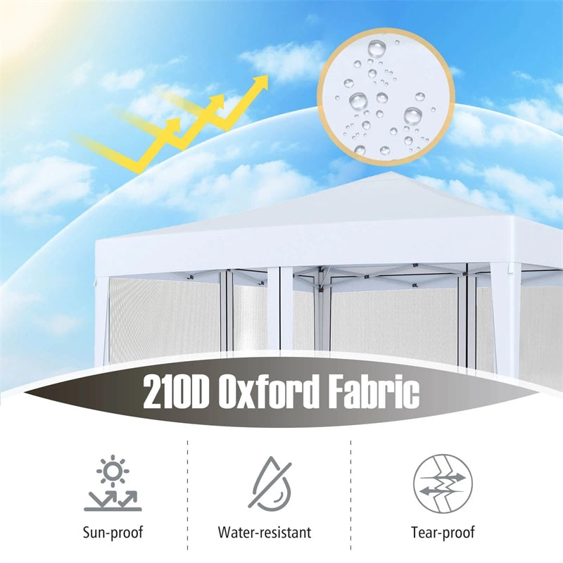 10x10FT Pop-Up Canopy Tent, Easy Setup Instant Folding Shelter w/ Mesh Netting, Carry Bag, Adjustable Height for Camping Outdoor Events