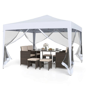 10x10FT Pop-Up Canopy Tent, Easy Setup Instant Folding Shelter w/ Mesh Netting, Carry Bag, Adjustable Height for Camping Outdoor Events