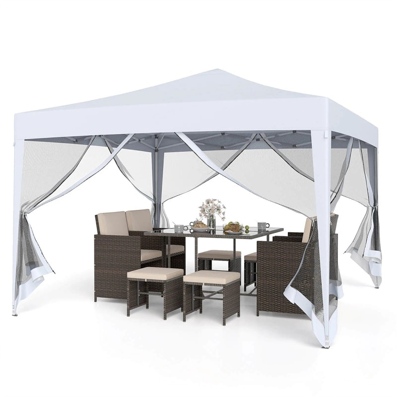10x10FT Pop-Up Canopy Tent, Easy Setup Instant Folding Shelter w/ Mesh Netting, Carry Bag, Adjustable Height for Camping Outdoor Events
