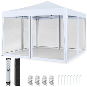 10x10FT Pop-Up Canopy Tent, Easy Setup Instant Folding Shelter w/ Mesh Netting, Carry Bag, Adjustable Height for Camping Outdoor Events